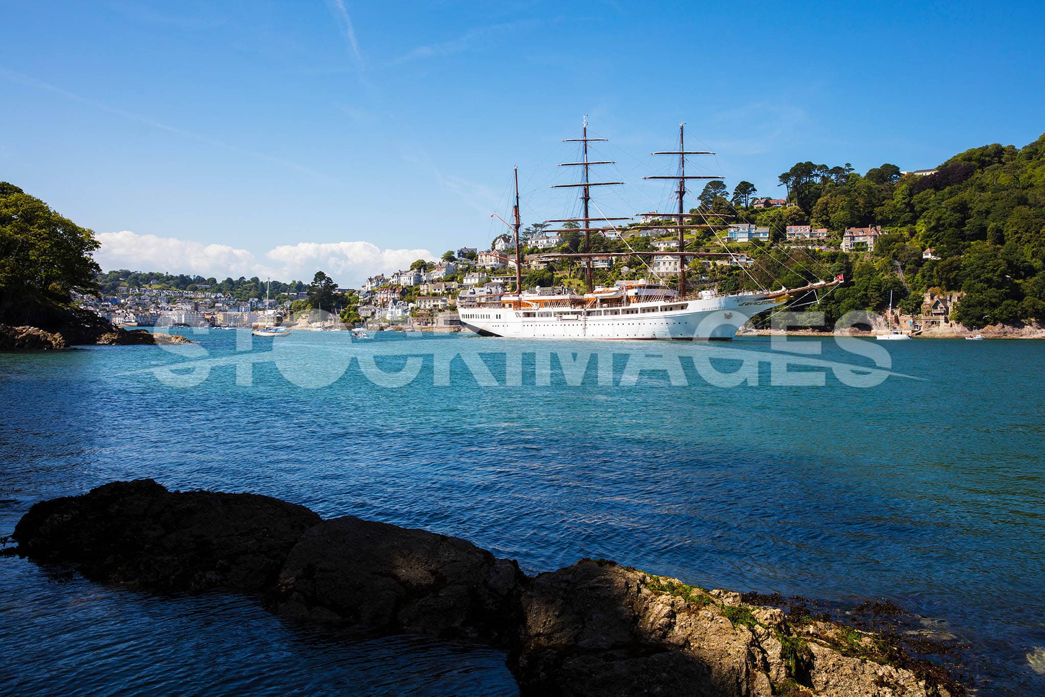 Sea Cloud II leaving Dartmouth in the afternoon summer sunshine.