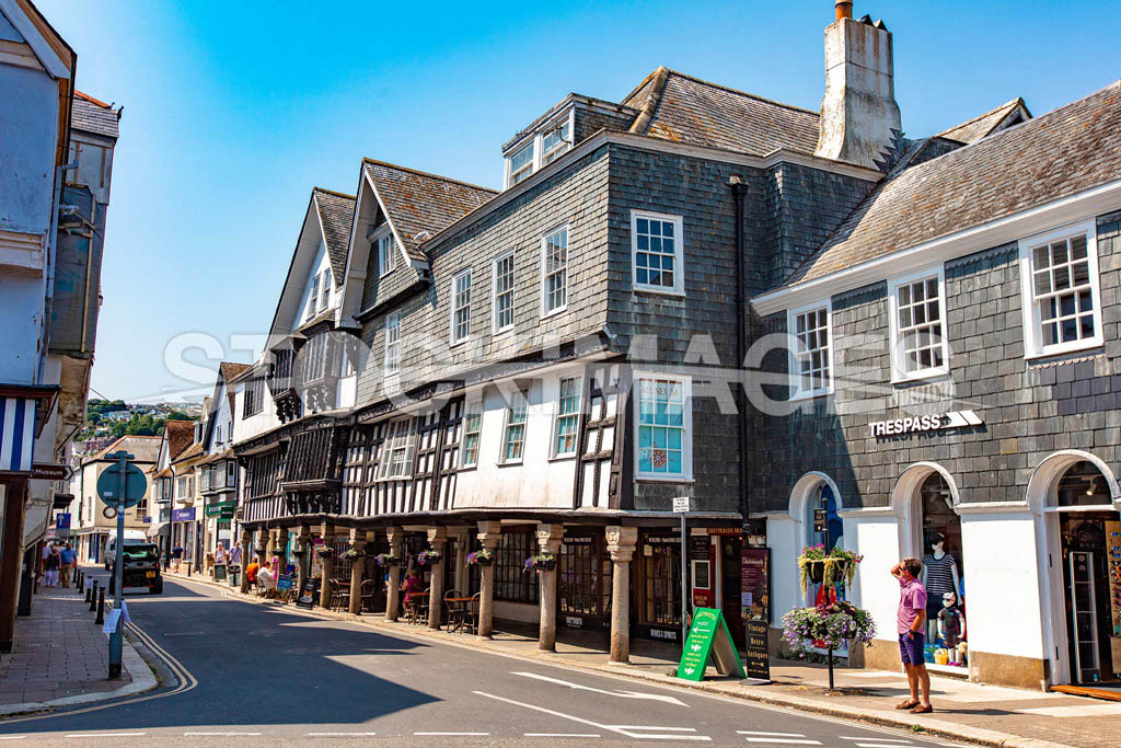 Image of Dartmouth's historic Butterwalk and Dartmouth Museum, a rich merchant's house built in around 1640.